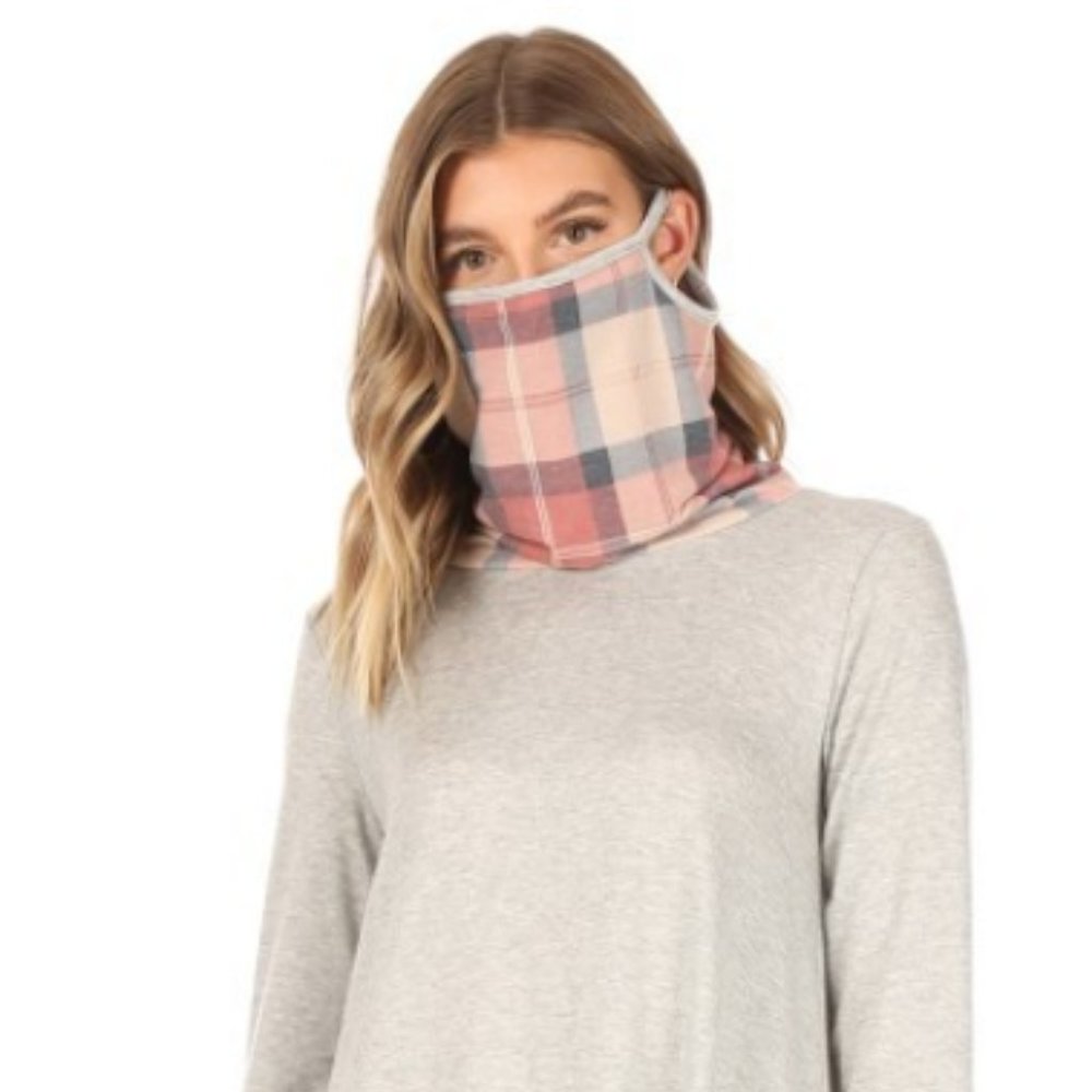 Plaid And Solid Top With Attached Face Covering - image 7